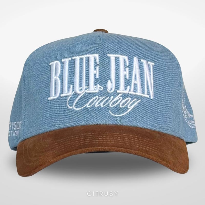CITRUSY Vintage Western Trucker Hat | Men & Women | Embroidered Trendy Caps | Country Cute Hats for Cowgirls & Cowboys | Camo Denim Cotton Styles | Snapback Fishing Hat (Blue Jean Cowboy | Brown Suede Denim) - Image 2