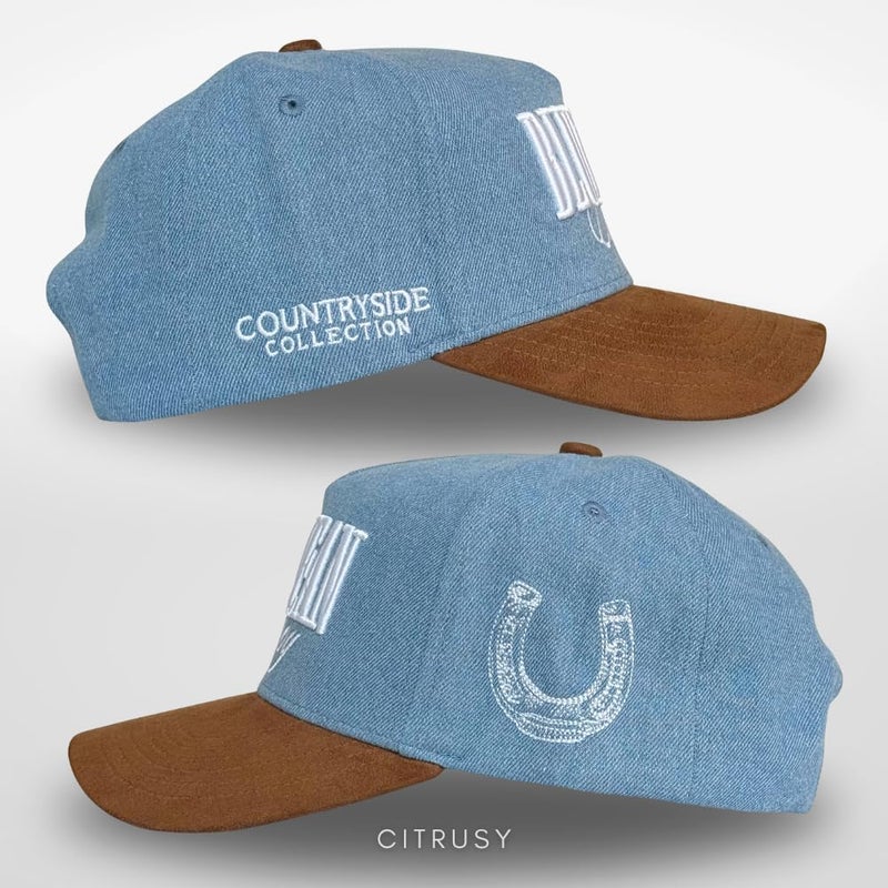 CITRUSY Vintage Western Trucker Hat | Men & Women | Embroidered Trendy Caps | Country Cute Hats for Cowgirls & Cowboys | Camo Denim Cotton Styles | Snapback Fishing Hat (Blue Jean Cowboy | Brown Suede Denim) - Image 3
