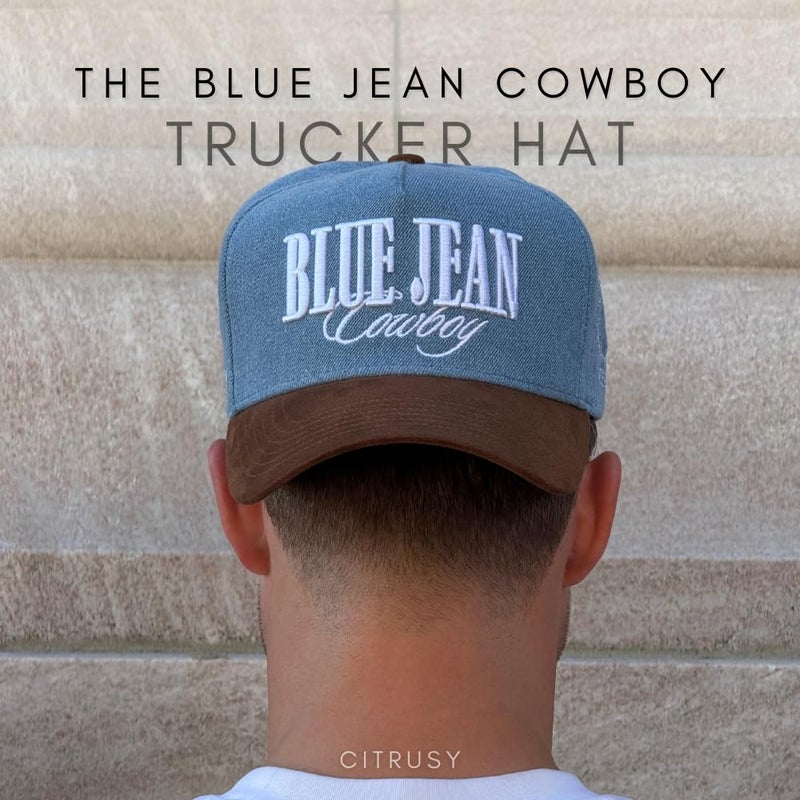 CITRUSY Vintage Western Trucker Hat | Men & Women | Embroidered Trendy Caps | Country Cute Hats for Cowgirls & Cowboys | Camo Denim Cotton Styles | Snapback Fishing Hat (Blue Jean Cowboy | Brown Suede Denim) - Image 4