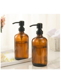 FUFU 2Pcs 16oz Glass Brown Soap Dispenser, Glass Soap Dispenser with Pump  Bathroom Hand Soap Dispenser Bottle for Liquid Lotion,...  - Image 2