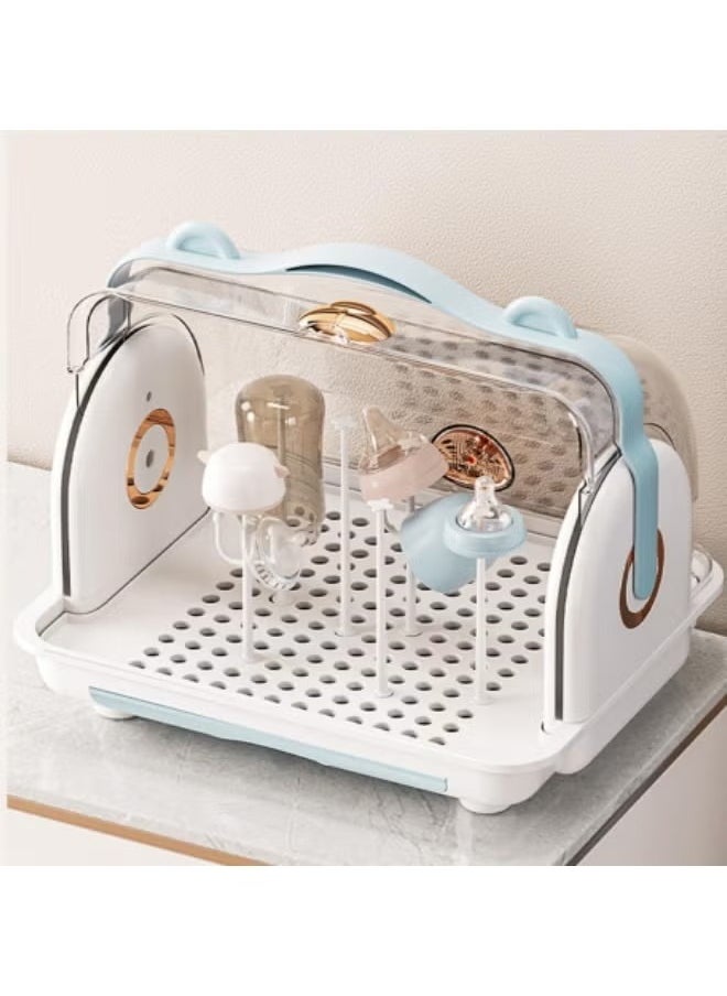 HQ-GAMING - Baby Bottle Drying Rack Baby Feeding Bottle Dryer with Cover Drying Rack for Baby Bottles Accessories Portable Bottle Drying Rack Container with Drainer (Blue) - Image 1