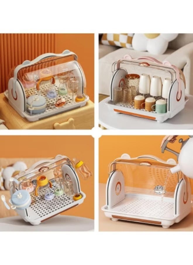 HQ-GAMING - Baby Bottle Drying Rack Baby Feeding Bottle Dryer with Cover Drying Rack for Baby Bottles Accessories Portable Bottle Drying Rack Container with Drainer (Blue) - Image 1
