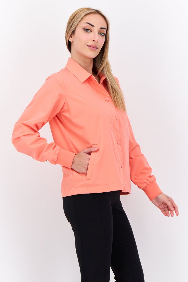 Lyle & Scott Women Embroidered Logo Jacket Shirt, Coral  - Image 3