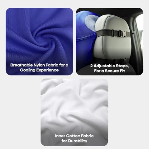 SleepyCat Pro Neck Pillow | S-Shaped Ergonomic Memory Foam | Dual Adjustable Straps | Premium Cool Nylon Cover | Side Storage Pockets | Travel Comfort Support | Car Journey Relief | Blue - Image 5