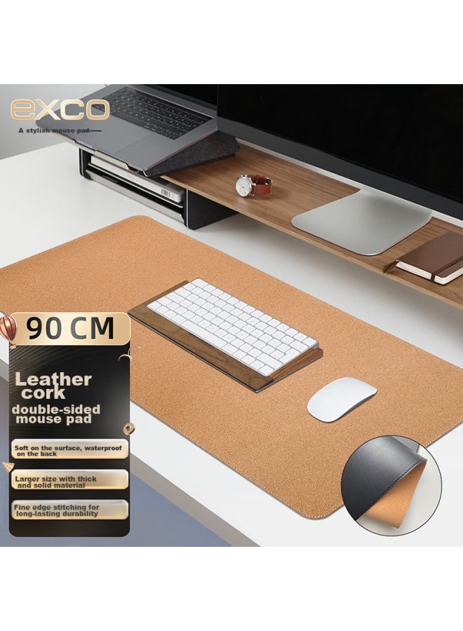 Exco Cork Double-sided Multi-purpose Leather Mouse Pad, Large Desk Mat, Long Office Computer Writing Pad, Solid Color Brown, Beige, Fruit Pink, Waterproof Gaming Keyboard, Aesthetic 9709 - Image 1