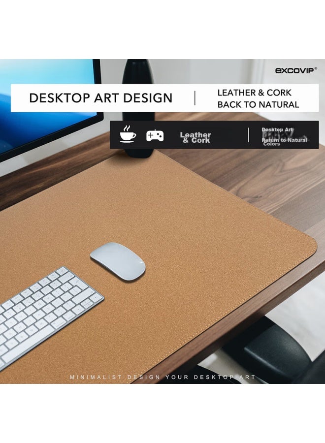 Exco Cork Double-sided Multi-purpose Leather Mouse Pad, Large Desk Mat, Long Office Computer Writing Pad, Solid Color Brown, Beige, Fruit Pink, Waterproof Gaming Keyboard, Aesthetic 9709 - Image 2
