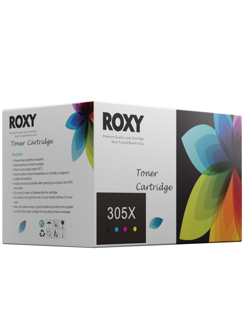 روكسي خراطيش حبر متوافقة ROXY 305X 305A (مجموعة) لطابعات HP / CE410X CE411X CE412X CE413X HP Color Laser Pro printer 300 M351 M375nw Pro 400 M451nw M451dn M451dw M475dw M475dn (أسود، سماوي، أصفر، أرجواني) - Image 2