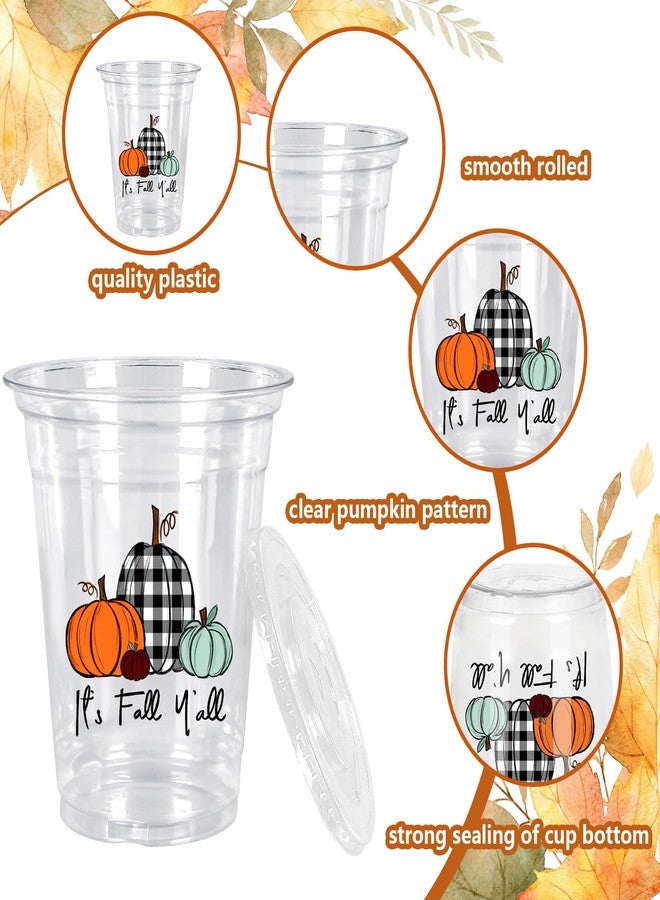 JarThenaAMCS جرثينا AMCS 50 قطعة أكواب بلاستيكية خريفية مع أغطية وقش أسود أبيض مزخرف بالقرع أكواب بلاستيكية شفافة 12 أونصة أكواب قرع قابلة للتخلص منها لمستلزمات حفلات عيد الشكر في الخريف - Image 3
