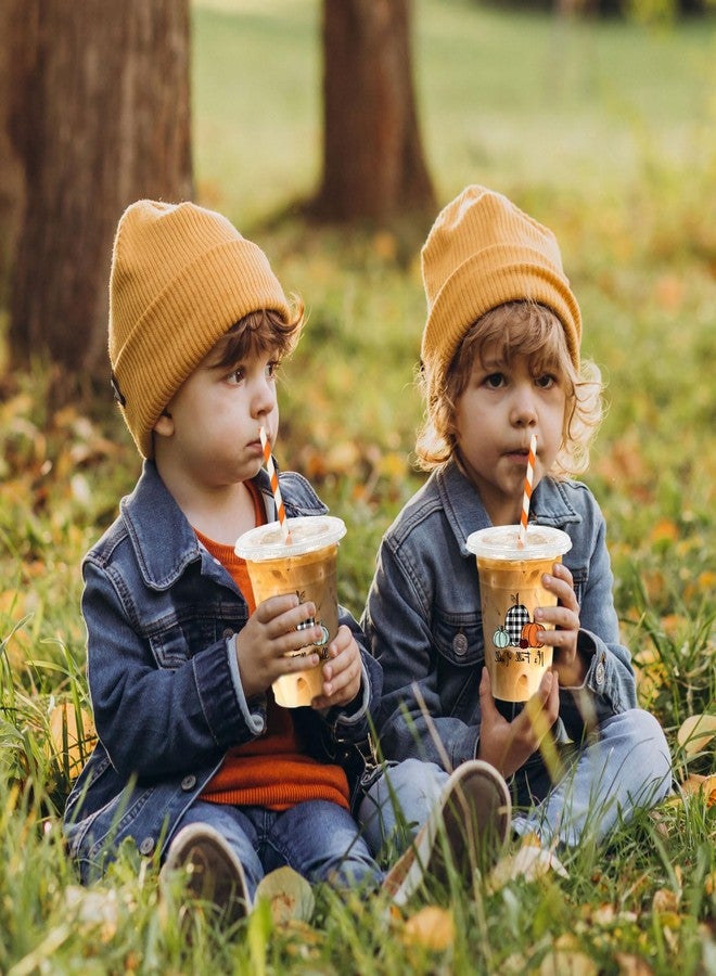 JarThenaAMCS جرثينا AMCS 50 قطعة أكواب بلاستيكية خريفية مع أغطية وقش أسود أبيض مزخرف بالقرع أكواب بلاستيكية شفافة 12 أونصة أكواب قرع قابلة للتخلص منها لمستلزمات حفلات عيد الشكر في الخريف - Image 4