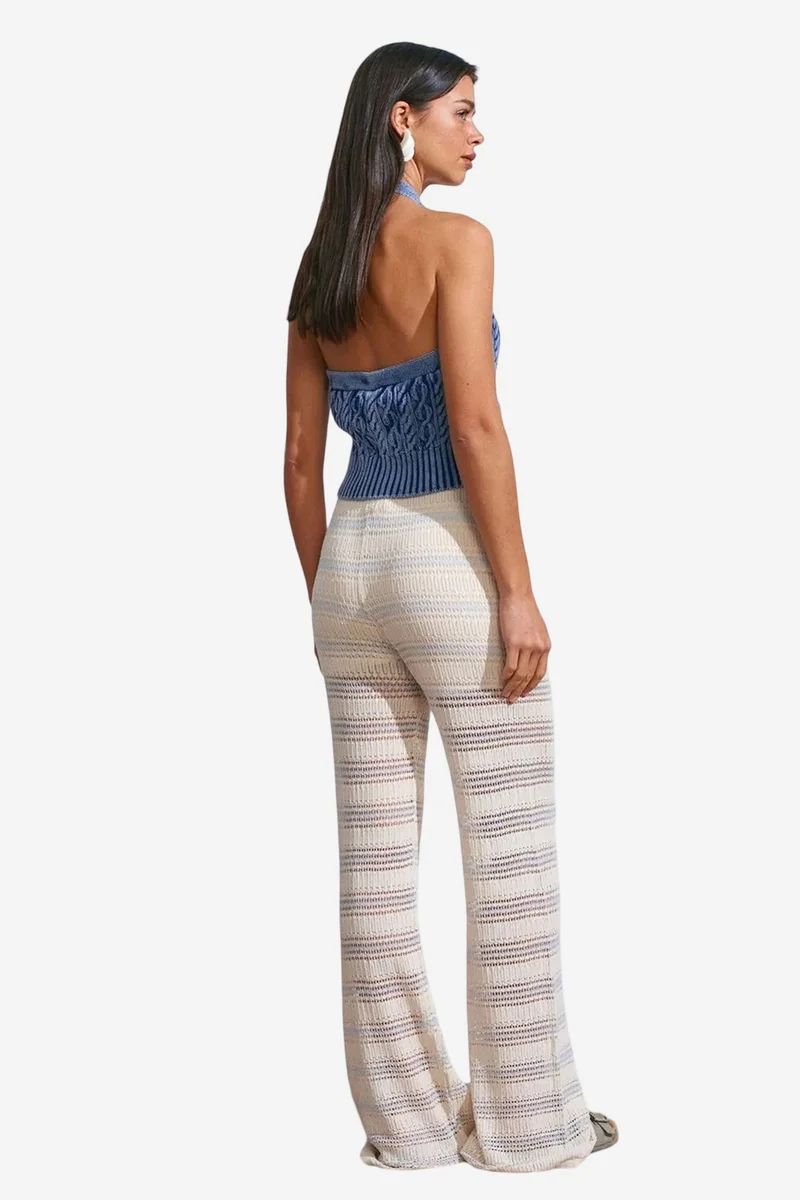 DILVIN Women’s High-Waist Wide-Leg Striped Knit Pants