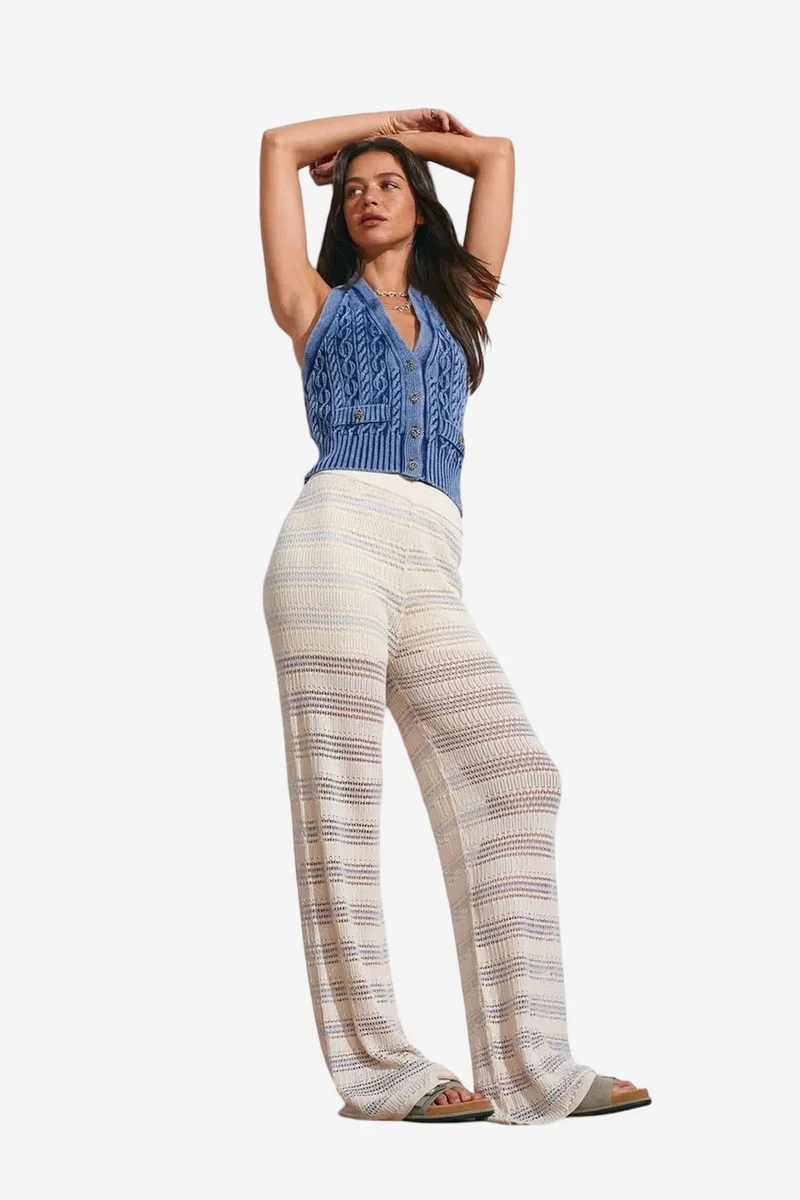 Dilvin Multicolor DILVIN Women’s High-Waist Wide-Leg Striped Knit Pants for Women | Best Price UAE