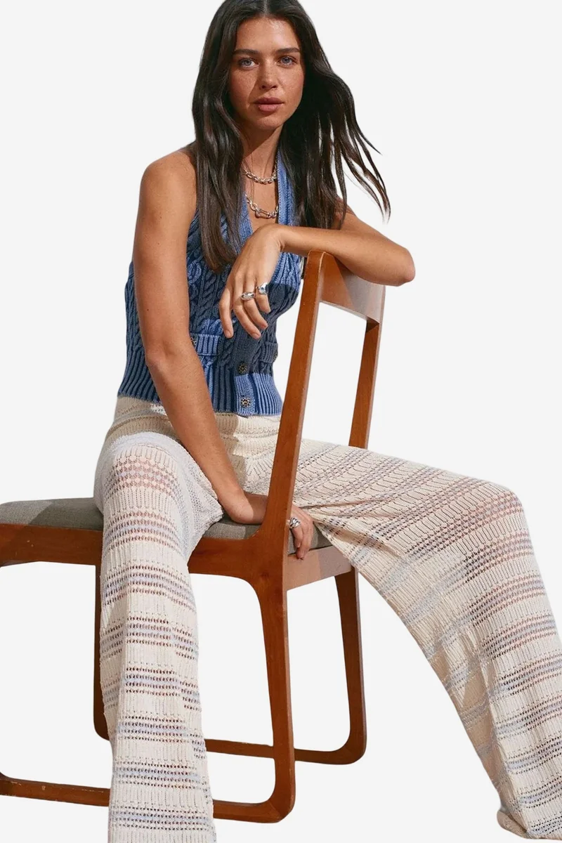 Dilvin Multicolor DILVIN Women’s High-Waist Wide-Leg Striped Knit Pants for Women | Best Price UAE