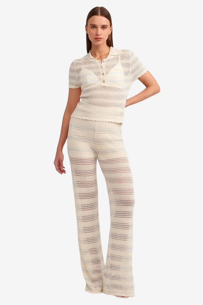 Dilvin Multicolor DILVIN Women’s High-Waist Wide-Leg Striped Knit Pants for Women | Best Price UAE