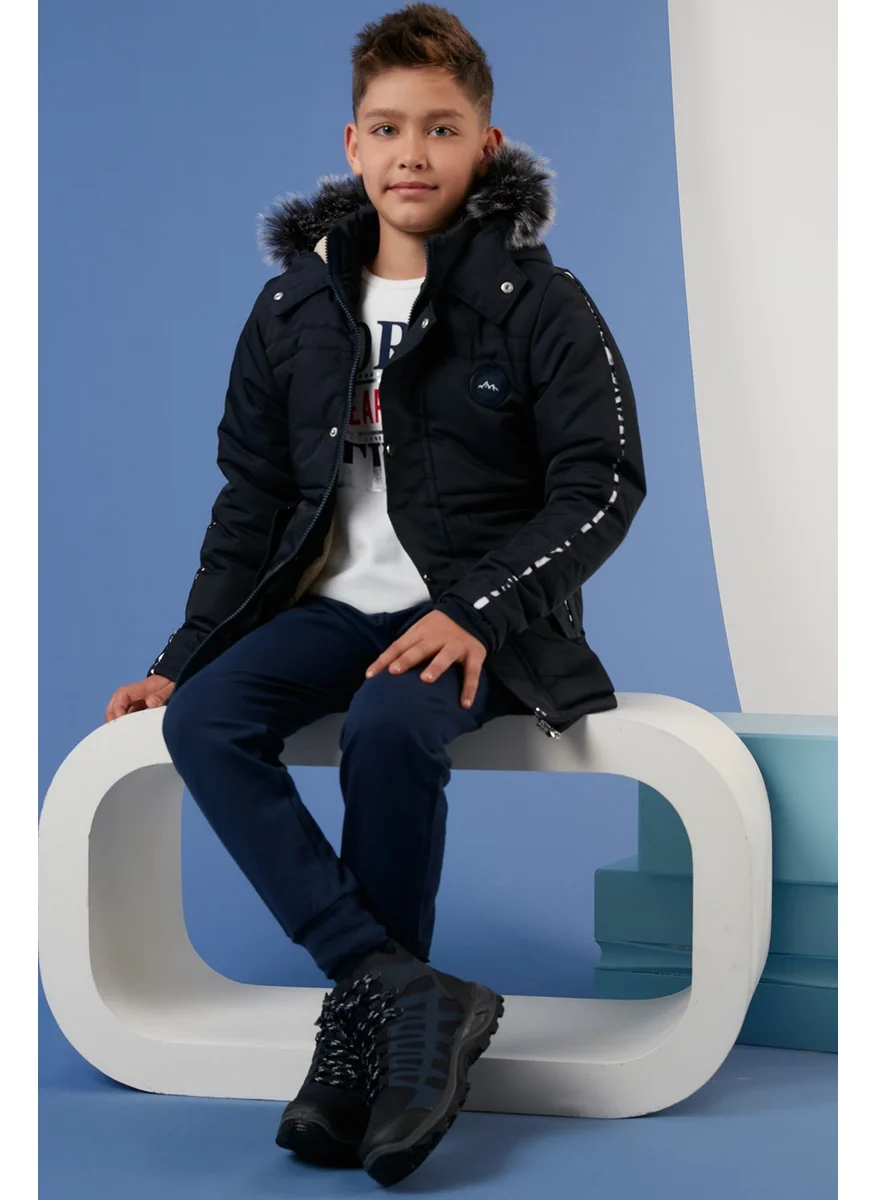 Lela Collar Faux Fur Plush Lined Hooded Winter Coat Boy's Coat 6036056