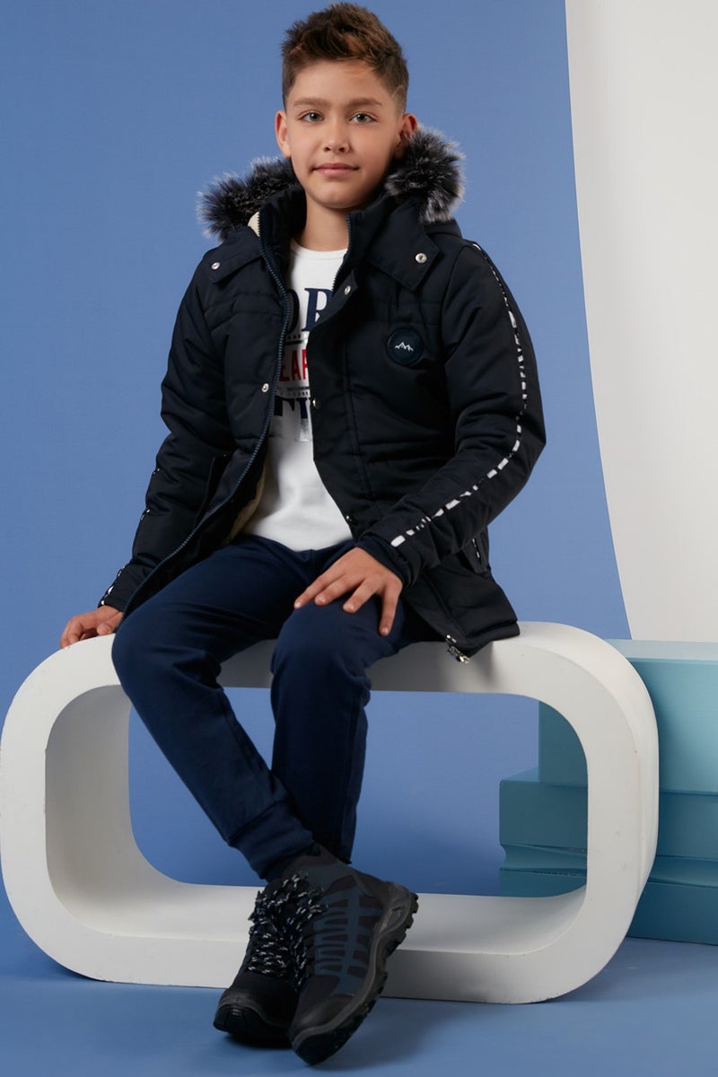 Lela Collar Faux Fur Plush Lined Hooded Winter Coat Boy's Coat 6036056  - Image 1