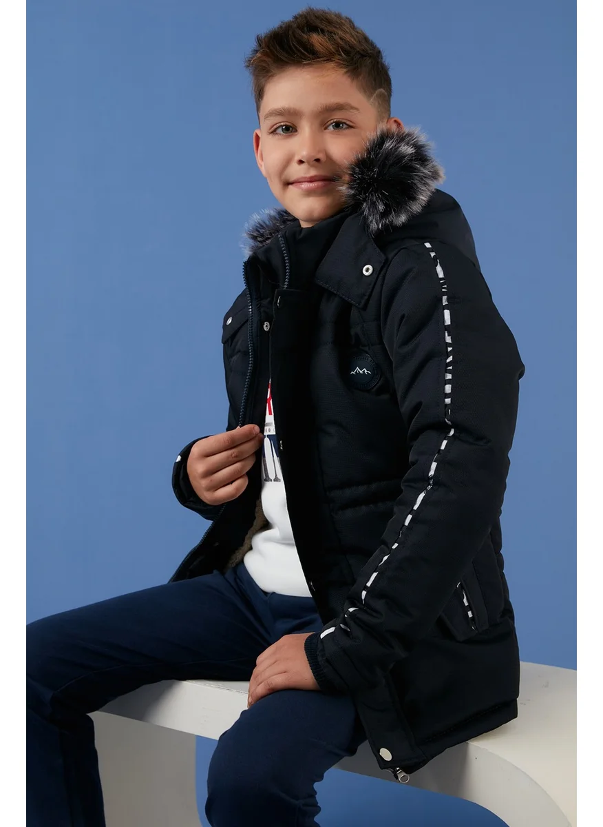 Lela Collar Faux Fur Plush Lined Hooded Winter Coat Boy's Coat 6036056