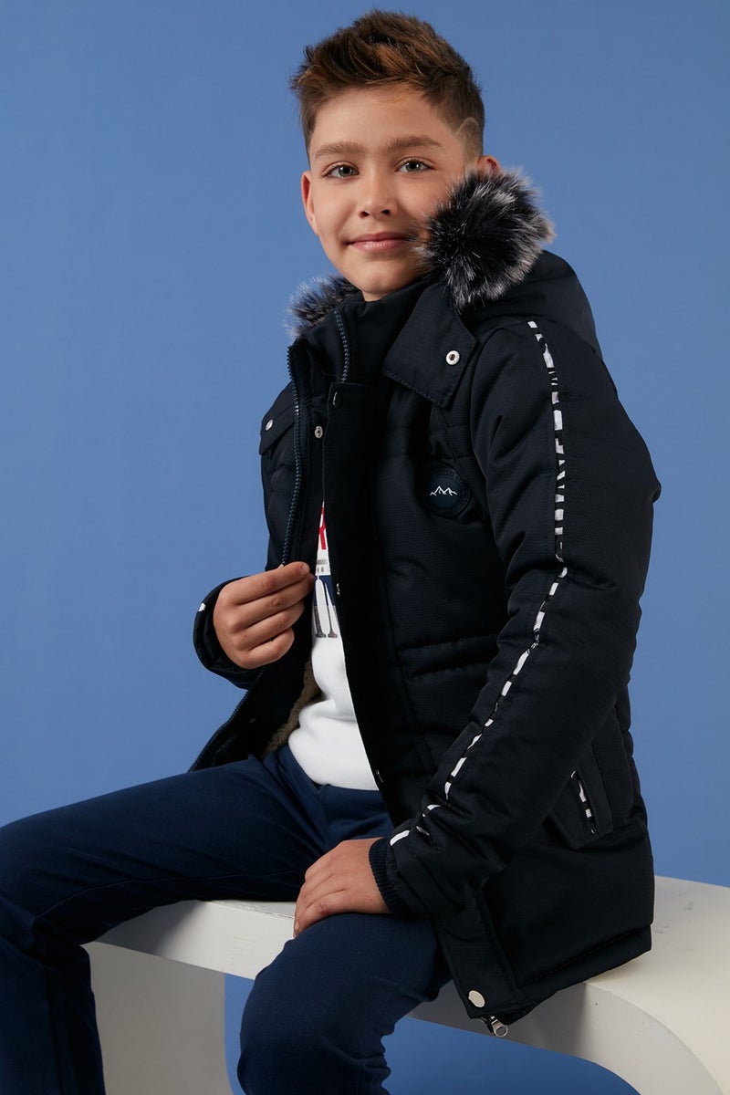 Lela Collar Faux Fur Plush Lined Hooded Winter Coat Boy's Coat 6036056  - Image 2