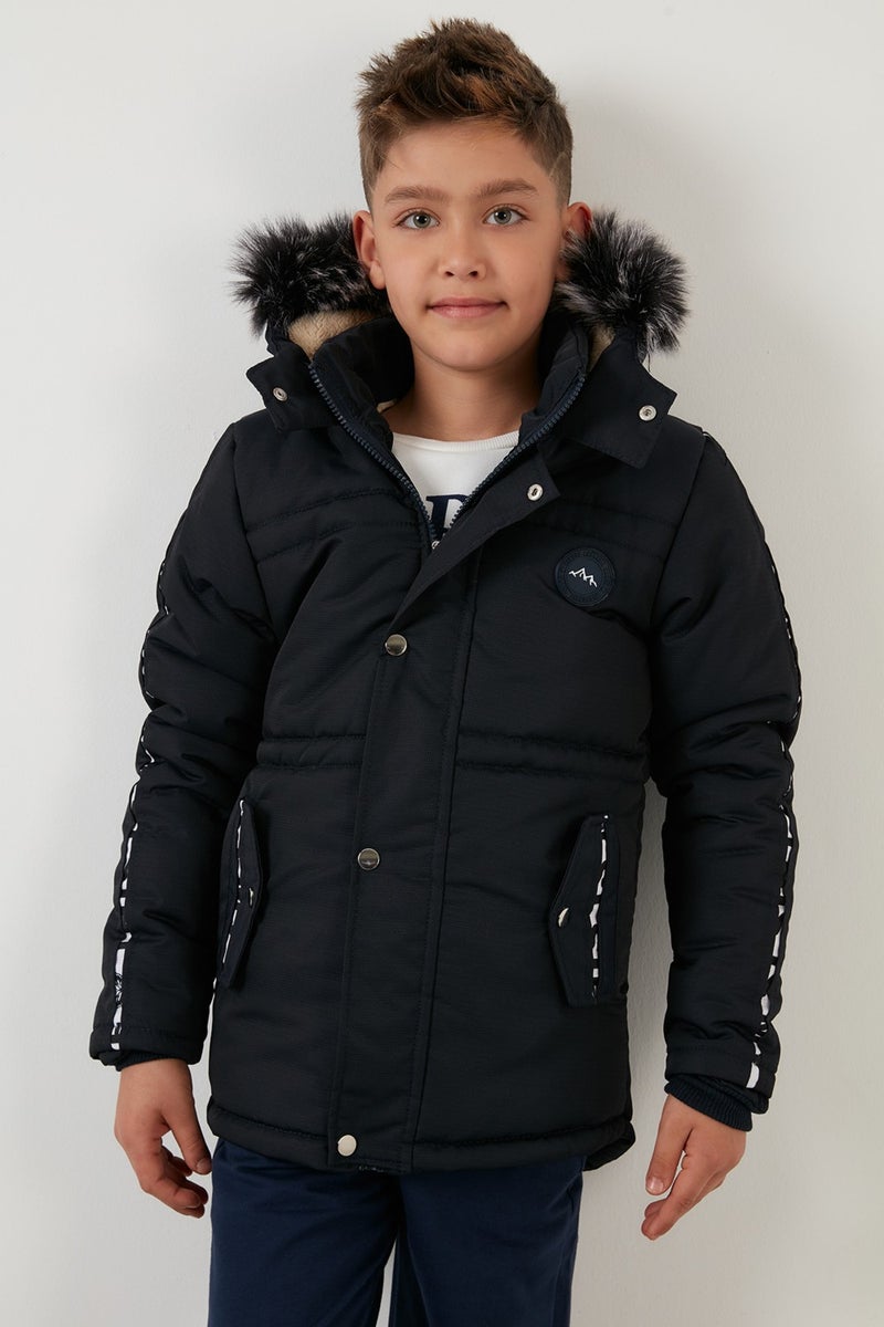 Lela Collar Faux Fur Plush Lined Hooded Winter Coat Boy's Coat 6036056  - Image 3
