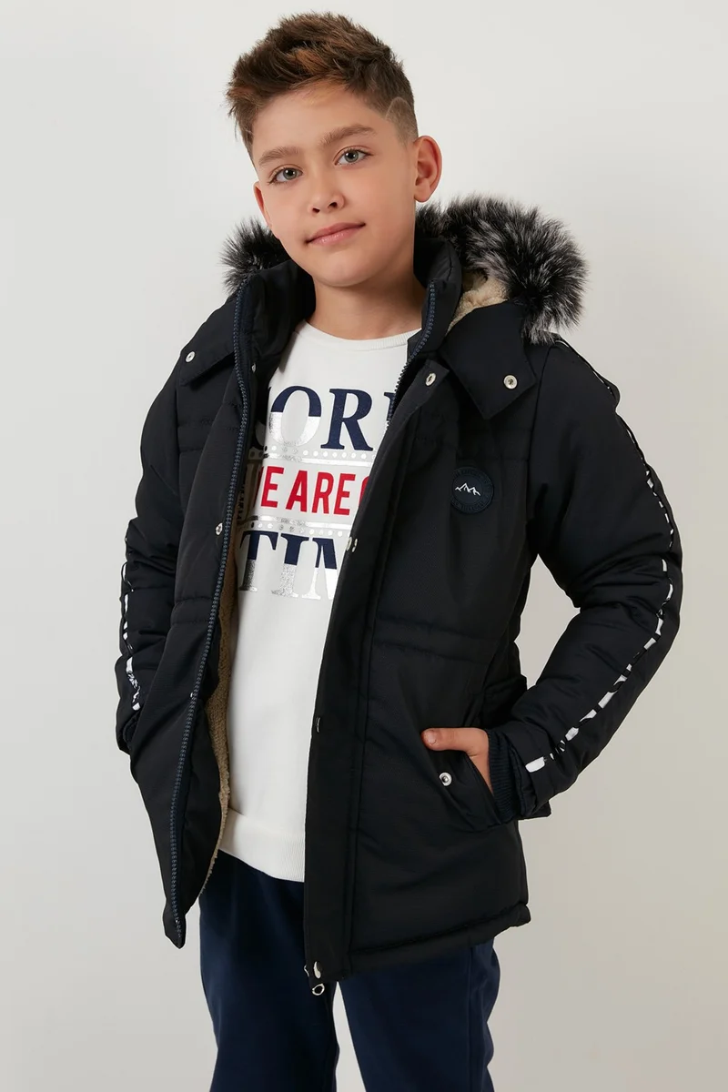 Lela Collar Faux Fur Plush Lined Hooded Winter Coat Boy's Coat 6036056