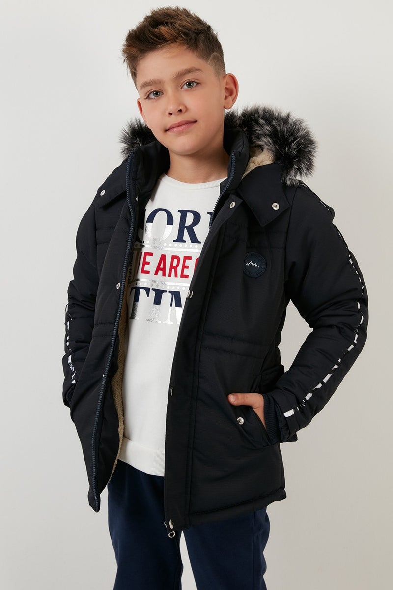 Lela Collar Faux Fur Plush Lined Hooded Winter Coat Boy's Coat 6036056  - Image 4