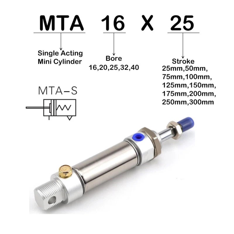 Single Action Spring Ejection Mini Cylinder MTA16 Stainless Steel Mat16x50 - Image 3