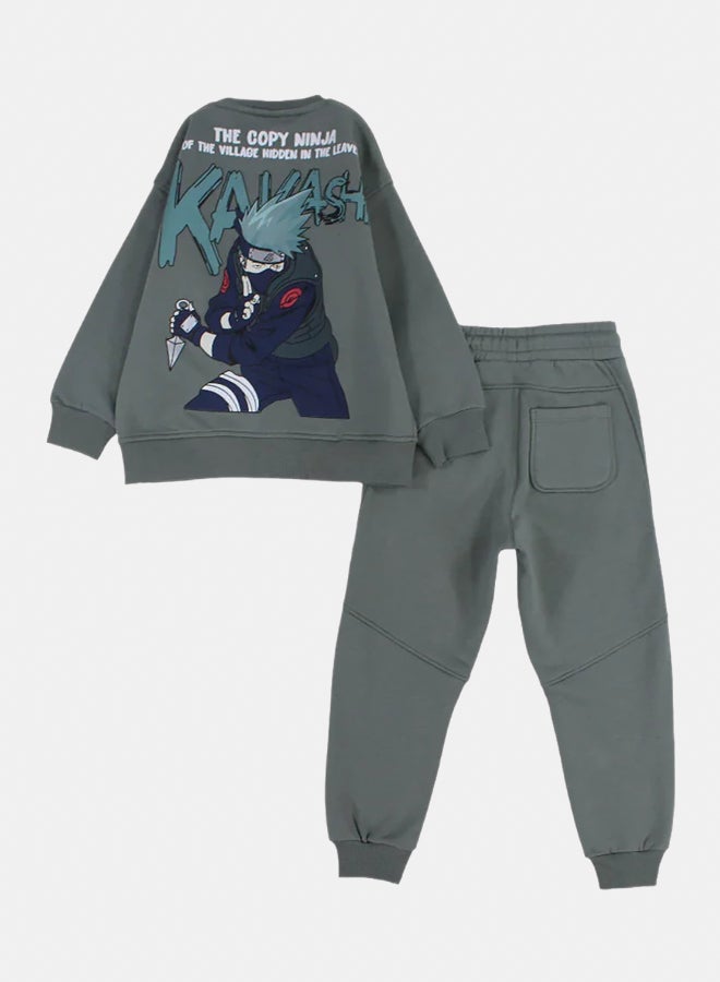 سولانج طقم بيجامة أولادي أخضر غامق بطبعة كاكاشي - Image 2