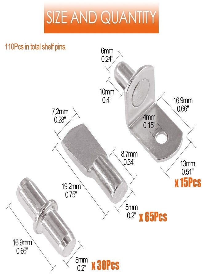 Rustark 110 Pcs 3 Styles Nickel Plated Shelf Pins Bracket Peg Cabinet Furniture Shelf Pins Support Assortment Kit Perfect for Shelf Holes - Image 2