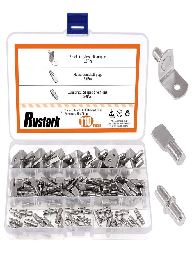 Rustark 110 Pcs 3 Styles Nickel Plated Shelf Pins Bracket Peg Cabinet Furniture Shelf Pins Support Assortment Kit Perfect for Shelf Holes - Image 1