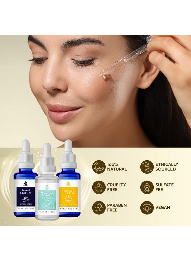 Pursonic Anti Aging Skin Care Set Of 3 Hyaluronic Acid Serum Retinol Serum & Vitamin C Face Serum For Women Nourishing Hydrating Serum For Face Smoothed Wrinkles Dryness Fine Lines - Image 3