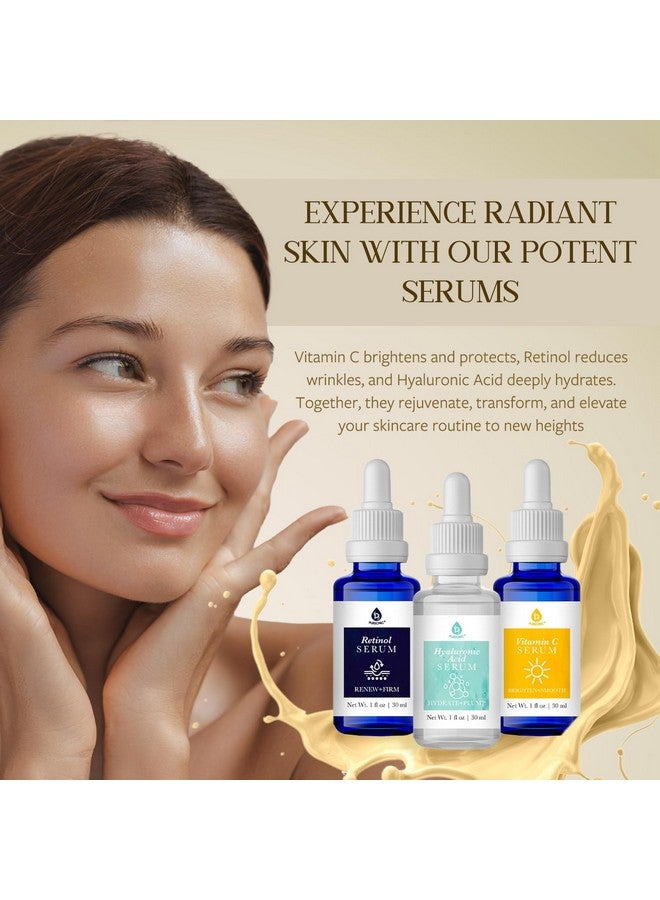 Pursonic Anti Aging Skin Care Set Of 3 Hyaluronic Acid Serum Retinol Serum & Vitamin C Face Serum For Women Nourishing Hydrating Serum For Face Smoothed Wrinkles Dryness Fine Lines - Image 2