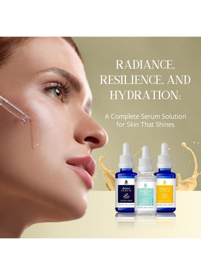 Pursonic Anti Aging Skin Care Set Of 3 Hyaluronic Acid Serum Retinol Serum & Vitamin C Face Serum For Women Nourishing Hydrating Serum For Face Smoothed Wrinkles Dryness Fine Lines - Image 5