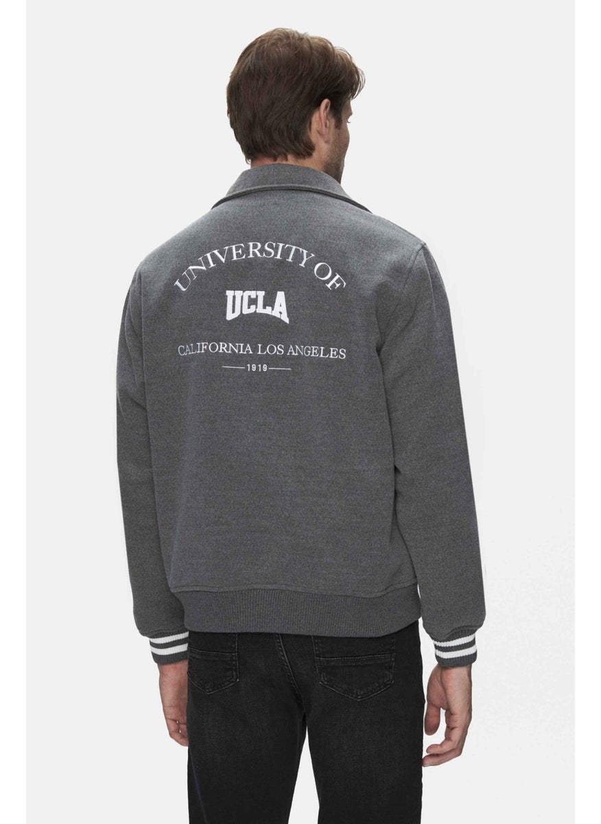 UCLA Keane Dark Grey Cashmere College Jacket Snap Standard Fit Men's Jacket  - Image 3