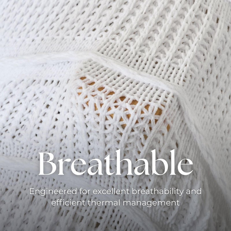 DOWN HOME Boho Knitted Chenille Blanket with Tassels - Lightweight & Soft All-Season Throw - 3D Classic Pattern for Living Room Bedroom Couch, Cloud White, Throw 50"x60" - Image 4