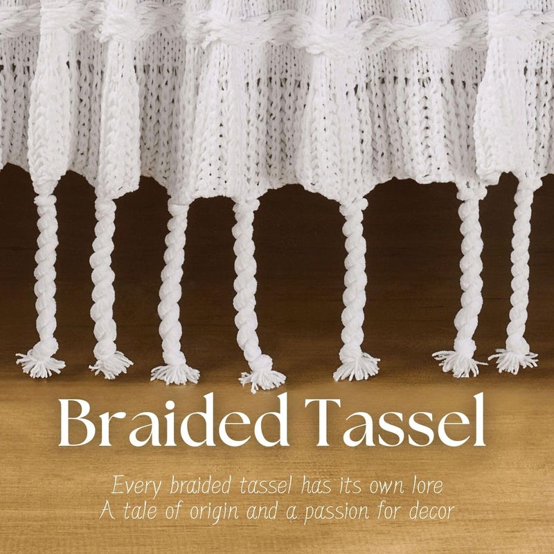 DOWN HOME Boho Knitted Chenille Blanket with Tassels - Lightweight & Soft All-Season Throw - 3D Classic Pattern for Living Room Bedroom Couch, Cloud White, Throw 50"x60" - Image 5