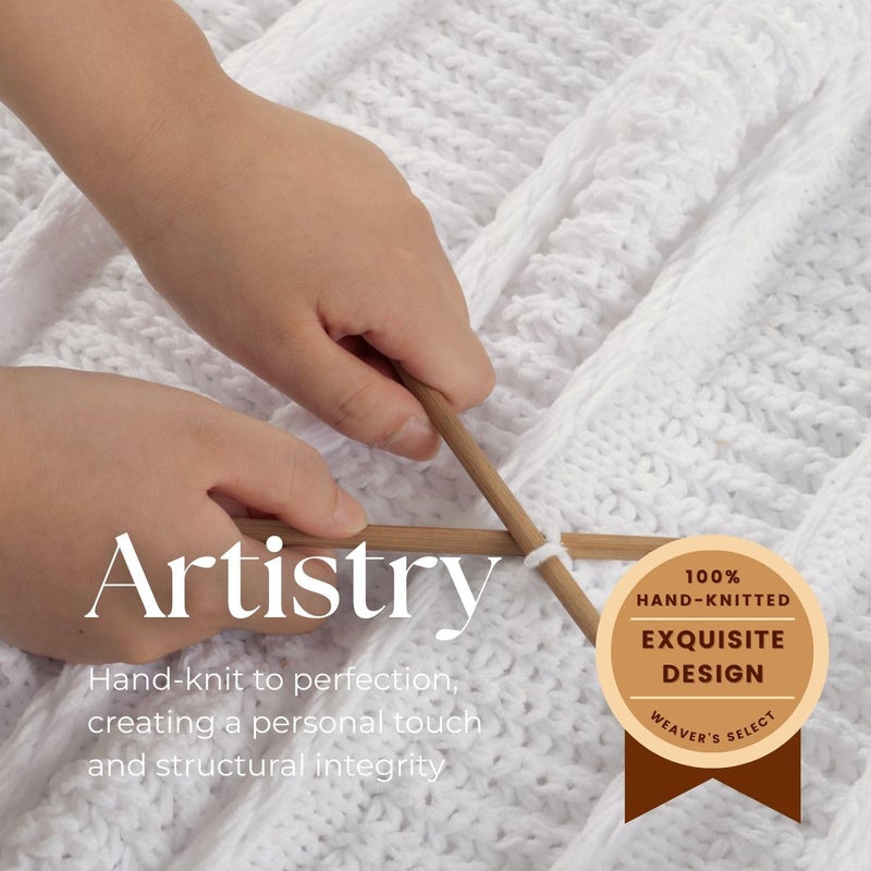 DOWN HOME Boho Knitted Chenille Blanket with Tassels - Lightweight & Soft All-Season Throw - 3D Classic Pattern for Living Room Bedroom Couch, Cloud White, Throw 50"x60" - Image 3