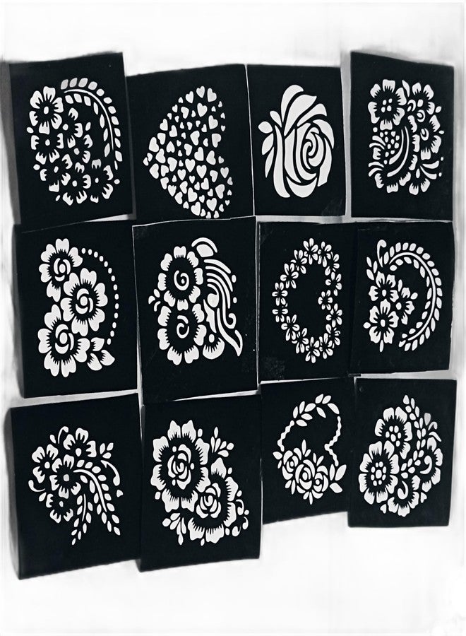 Floral and Heart Design Stencils for Crafts, 12 Pieces, Black, Decorative Pattern Templates - Image 3