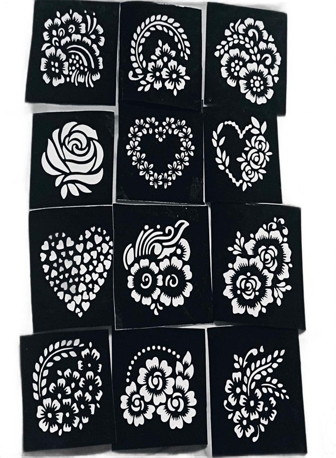 Floral and Heart Design Stencils for Crafts, 12 Pieces, Black, Decorative Pattern Templates - Image 1