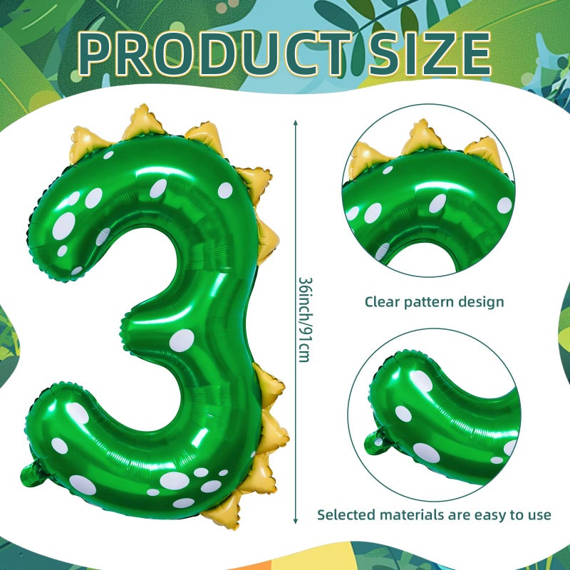 Lcoor Dinosaur Birthday Decorations, 36'' Green Dinosaur Number 3 Balloon for 3rd Birthday Party Supplies (3) - Image 2