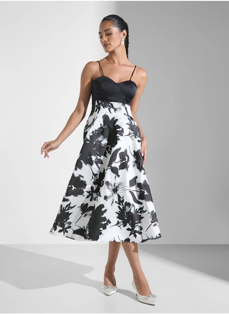 Ginger Boutique Strappy Monochrome Floral A Line Dress