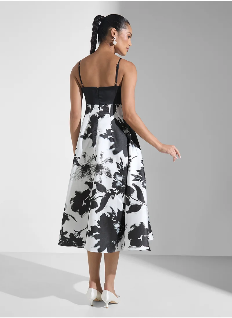 Ginger Boutique Strappy Monochrome Floral A Line Dress