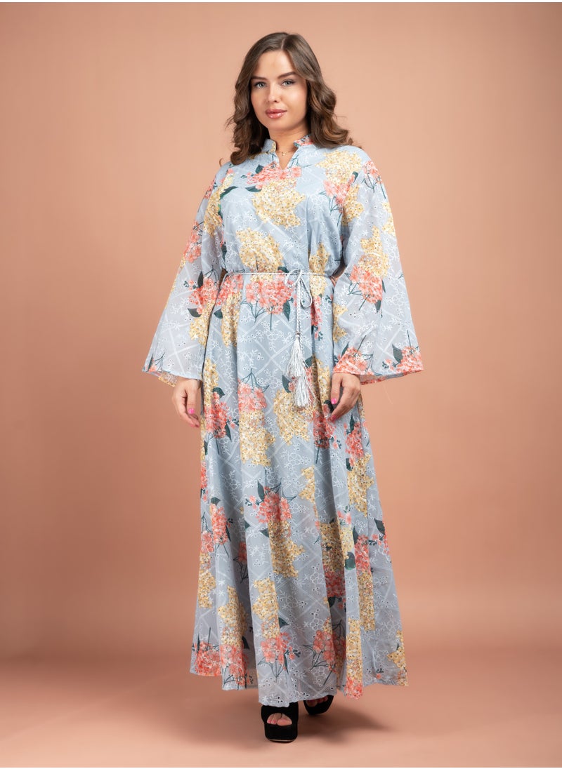 اكسا - قفطان زهور مطرزة CJ1005 ازرق - Image 1