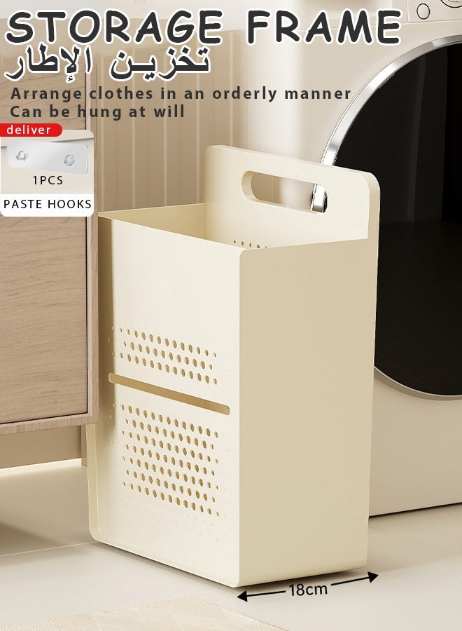 Household laundry basket,Toilet clothing storage basket,No need to drill holes, large capacity crevice wall mounted dirty clothes basket,Lightweight Foldable Laundry Bin,Clothes Hamper for Kids Bedroom, Bathroom, Nursery, Utility Room - Image 1