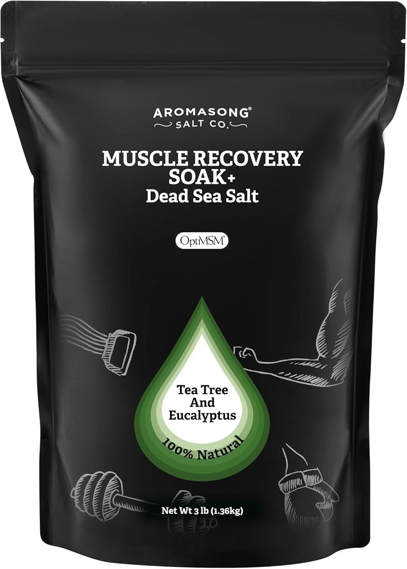 Aromasong Muscle Recovery Bath Soak 3 LB  Natural Bath Salt with Dead Sea Salt Pure MSM Magnesium Flakes  Essential Oils for Post Workout Soreness  Made in USA