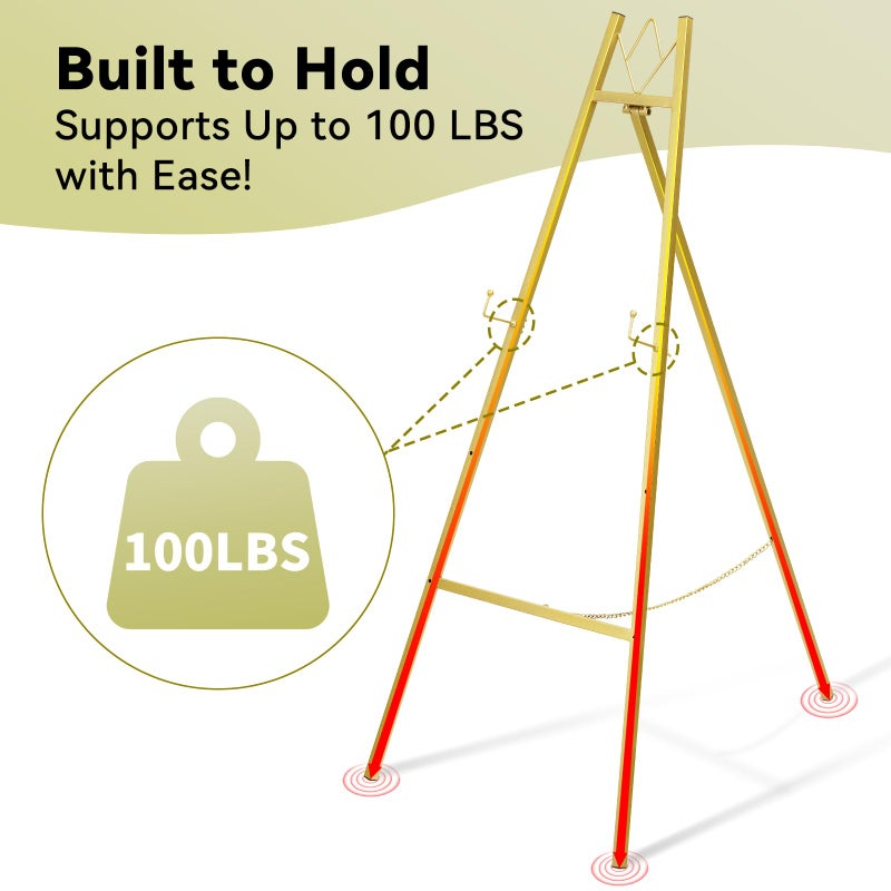 GRENTY 57.5" Gold Easel Stand for Wedding Sign, Heavy Duty Metal Display Stand, 4-Tier Height Adjustable Easel for Art, Paintings, Welcome Signs, Posters, and DÃ©cor, Simply Assembly Required - Image 4