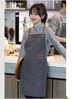 HOOPZOZA Cross Back Apron with Adjustable Straps and Large Pockets Canvas Waterproof Fabric Chef Apron Kitchen Cooking Baking Hairstylist Woodworking Welding Carpenter Work Bib Apron Grey  - Image 1