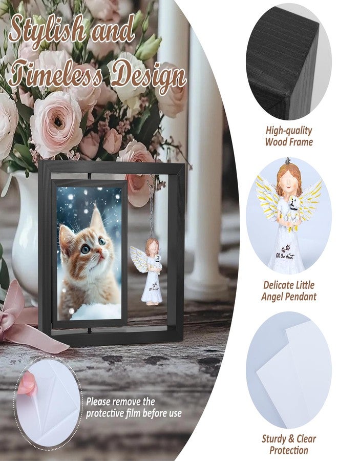 COOLBEBE هدايا تذكارية للكلاب عند فقدان كلب، إطار صور خشبي دوار مع تماثيل ملائكة من الراتنج لصورة مقاس 4×6، هدايا تذكارية للحيوانات الأليفة (كلب/قطة)، تذكار للمواساة في حالة فقدان حيوان أليف، أسود - Image 4