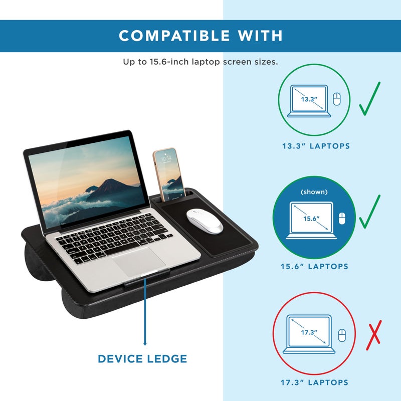LAPGEAR Home Office Lap Desk with Device Ledge, Mouse Pad, and Phone Holder - Black Carbon - Fits up to 15.6 Inch Laptops - Style No. 91588 - Image 3