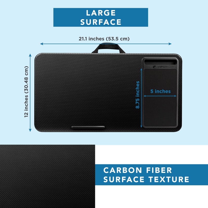 LAPGEAR Home Office Lap Desk with Device Ledge, Mouse Pad, and Phone Holder - Black Carbon - Fits up to 15.6 Inch Laptops - Style No. 91588 - Image 5