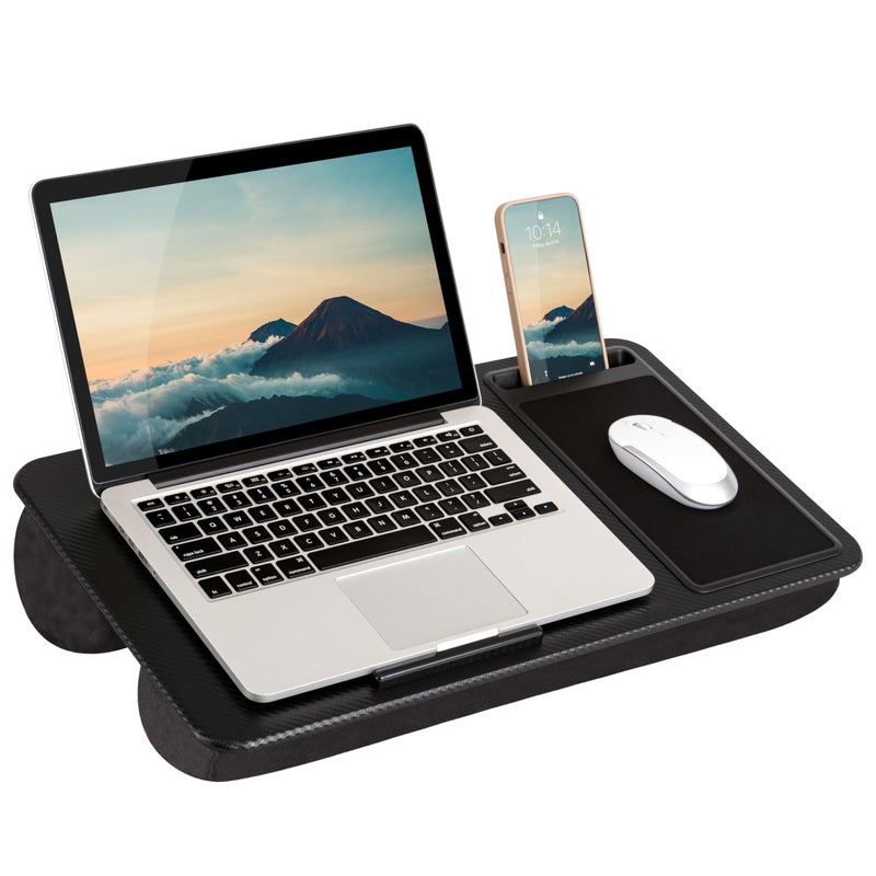 LAPGEAR Home Office Lap Desk with Device Ledge, Mouse Pad, and Phone Holder - Black Carbon - Fits up to 15.6 Inch Laptops - Style No. 91588 - Image 1