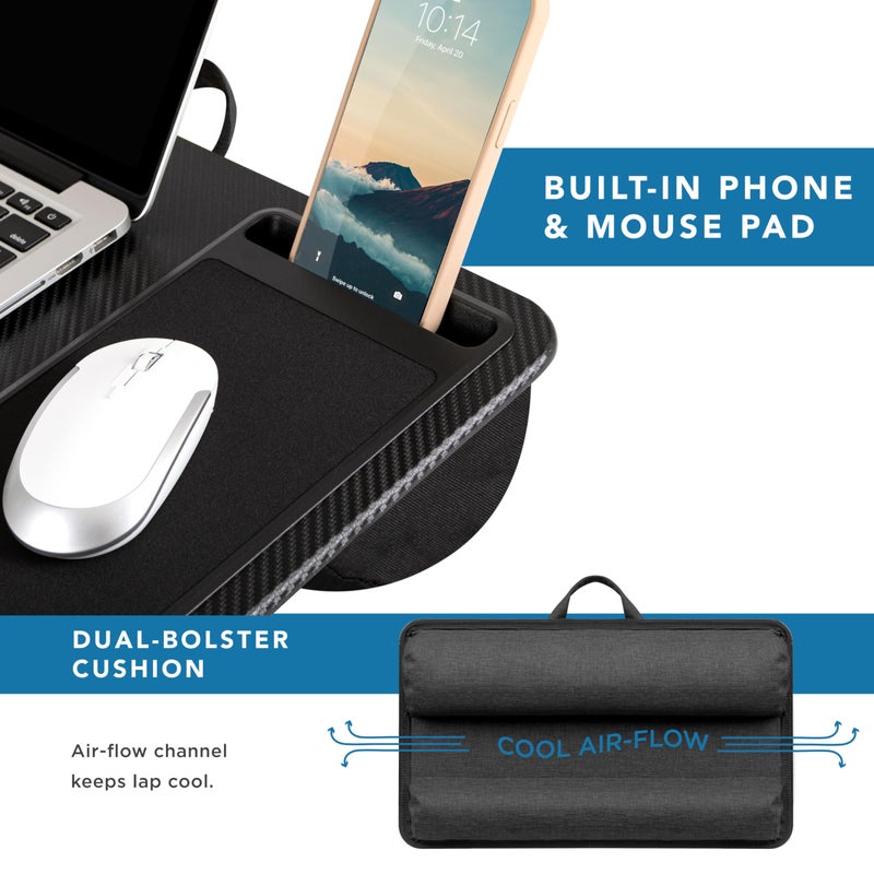 LAPGEAR Home Office Lap Desk with Device Ledge, Mouse Pad, and Phone Holder - Black Carbon - Fits up to 15.6 Inch Laptops - Style No. 91588 - Image 4